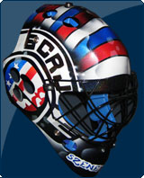 Richard Jackman's custom designed goaliemask, UH Cevi Gossau