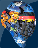 Nancy Gatzsch' custom airbrushed goaliemask, Sparkasse Weissenfels